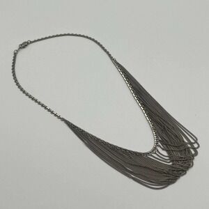 Multi Chain Statement Necklace Silver Tone‎ Draped Fashion Jewelry